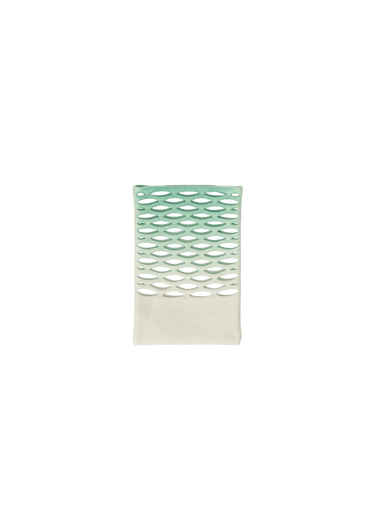 The MOKKO NET GRADATION by GOOD GOODS ISSEY MIYAKE is a small, green and white rectangular item with a cutout oval pattern on top and a solid white bottom, displayed on a plain white background. view 5 of 6