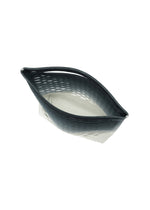 The MOKKO NET GRADATION by GOOD GOODS ISSEY MIYAKE is an oval woven basket, its dark gray upper rim fading to light gray at the base, eco-friendly in appearance and photographed from above on a white background.