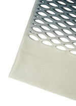 A close-up of MOKKO NET GRADATION by GOOD GOODS ISSEY MIYAKE shows an oval cut-out mesh fading from dark gray to cream, resembling a lightweight knit. The soft, solid lower part makes it ideal for an eco-friendly tote bag.