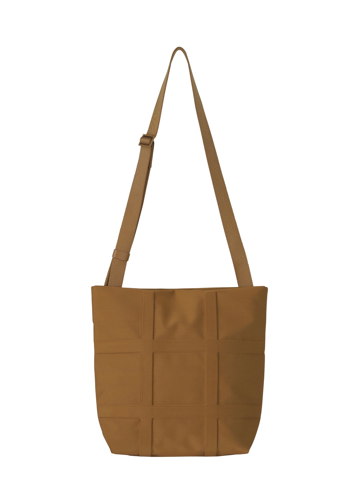 The GRID shoulder bag by GOOD GOODS ISSEY MIYAKE features a brown, textured grid pattern, wide adjustable strap, and minimalist design that complements any style. view 6 of 10