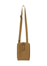 The JABARA by GOOD GOODS ISSEY MIYAKE is a small, square tan accordion pleat shoulder bag with an adjustable strap and front buckle detail, shown against a plain white background. - BROWN （no.44）
