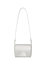 A minimalist rectangular box bag called “BOX” from GOOD GOODS ISSEY MIYAKE, crafted in white leather with a long strap, photographed against a plain white background. - SILVER （no.91）