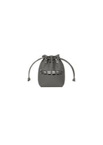 The MOKKO POCKET BI-COLOR by GOOD GOODS ISSEY MIYAKE is a small gray mini bag with decorative horizontal slits near the top and a drawstring, shown against a plain white background.