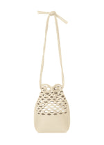 The MOKKO WASHI from GOOD GOODS ISSEY MIYAKE is a small beige drawstring bag with an adjustable knotted strap and a perforated washi paper upper, offering a lightweight, solid design ideal for casual outings. - OFF WHITE （no.02）