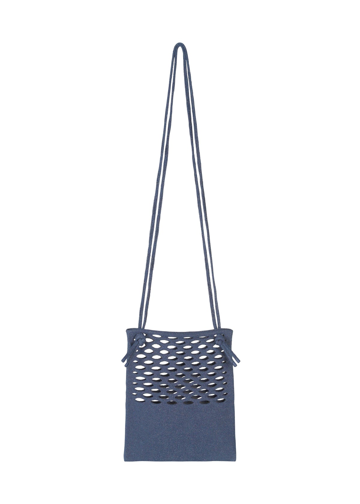 The MOKKO WASHI blue shoulder bag by GOOD GOODS ISSEY MIYAKE features a long double strap, a front panel with oval cutouts, and a simple, modern design inspired by traditional washi paper textures. view 7 of 13