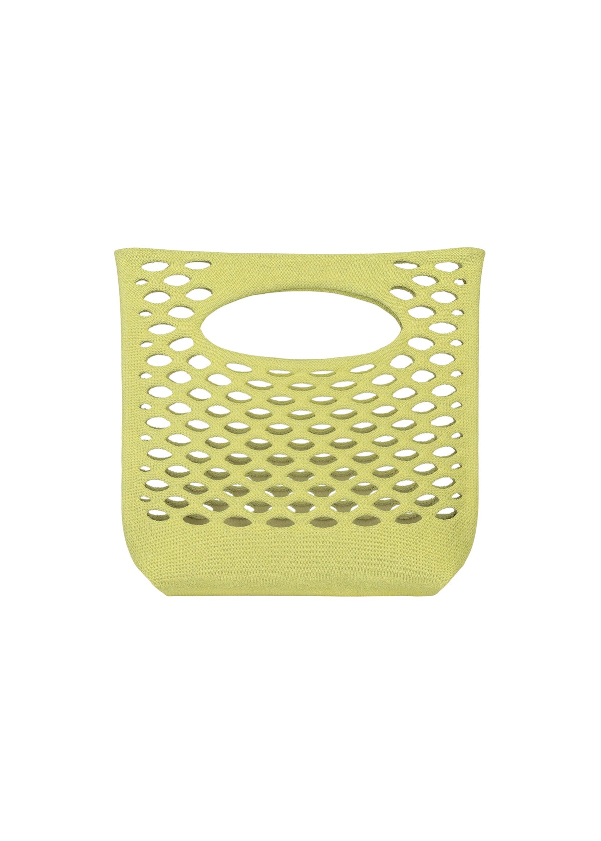 The MOKKO WASHI by GOOD GOODS ISSEY MIYAKE is a light green, rectangular summer tote with a top handle cutout and open hexagonal side patterns, shown on a plain white background. view 2 of 8