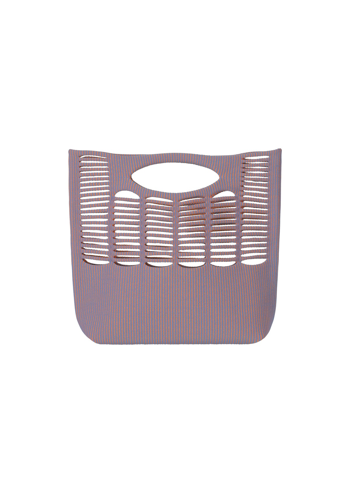 The MOKKO WALE by GOOD GOODS ISSEY MIYAKE is a tote bag with two-color stripes, wide horizontal slits, and a top handle, shown on a white background. view 4 of 9