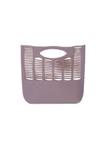 The MOKKO WALE by GOOD GOODS ISSEY MIYAKE is a tote bag with two-color stripes, wide horizontal slits, and a top handle, shown on a white background. - CLOUDY BLUE×WARM ORANGE （no.78）
