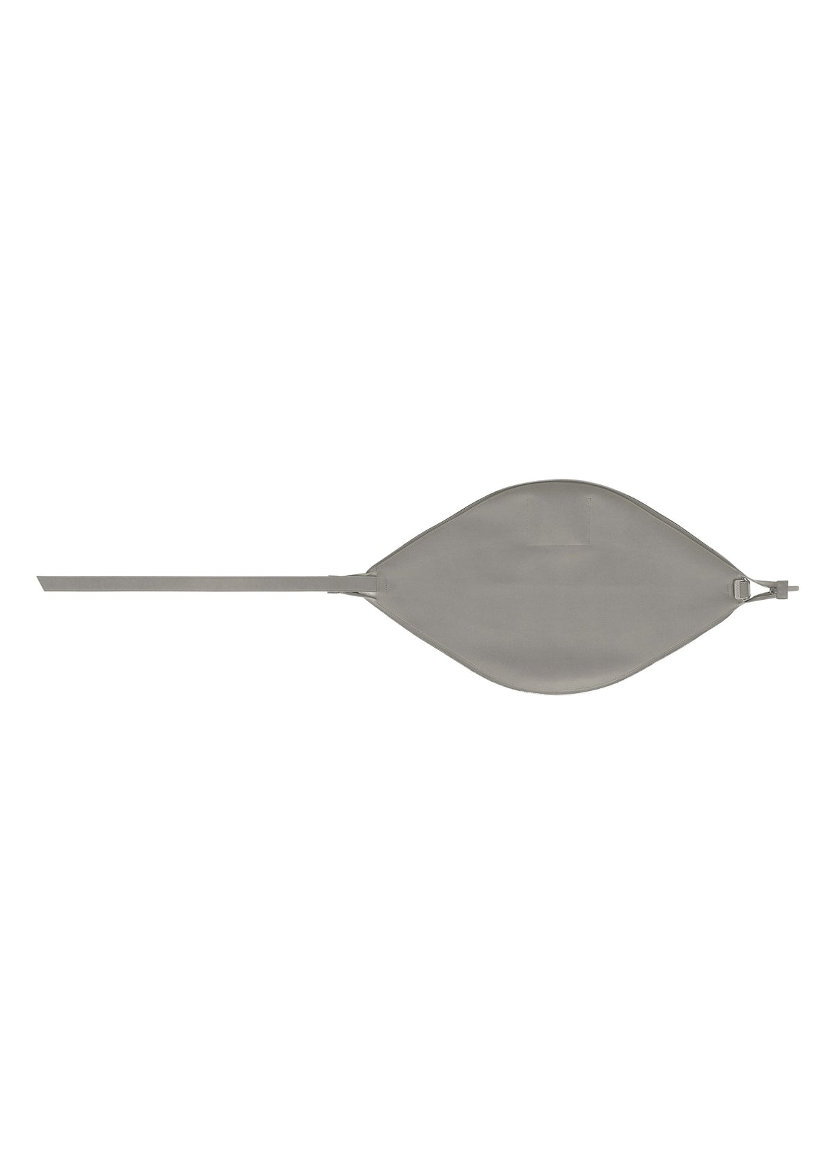 The LEAF by GOOD GOODS ISSEY MIYAKE is a gray, leaf-shaped cross-body bag with a long, narrow handle on one side and a short, flat end, shown on a white background. view 7 of 8