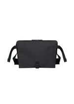 The JABARA by GOOD GOODS ISSEY MIYAKE is a black rectangular shoulder bag in a classic messenger style, featuring a top zipper, front buckle strap, two adjustable shoulder straps, and an interior laptop pocket for enhanced functionality—all shown against a white background. - BLACK （no.15）