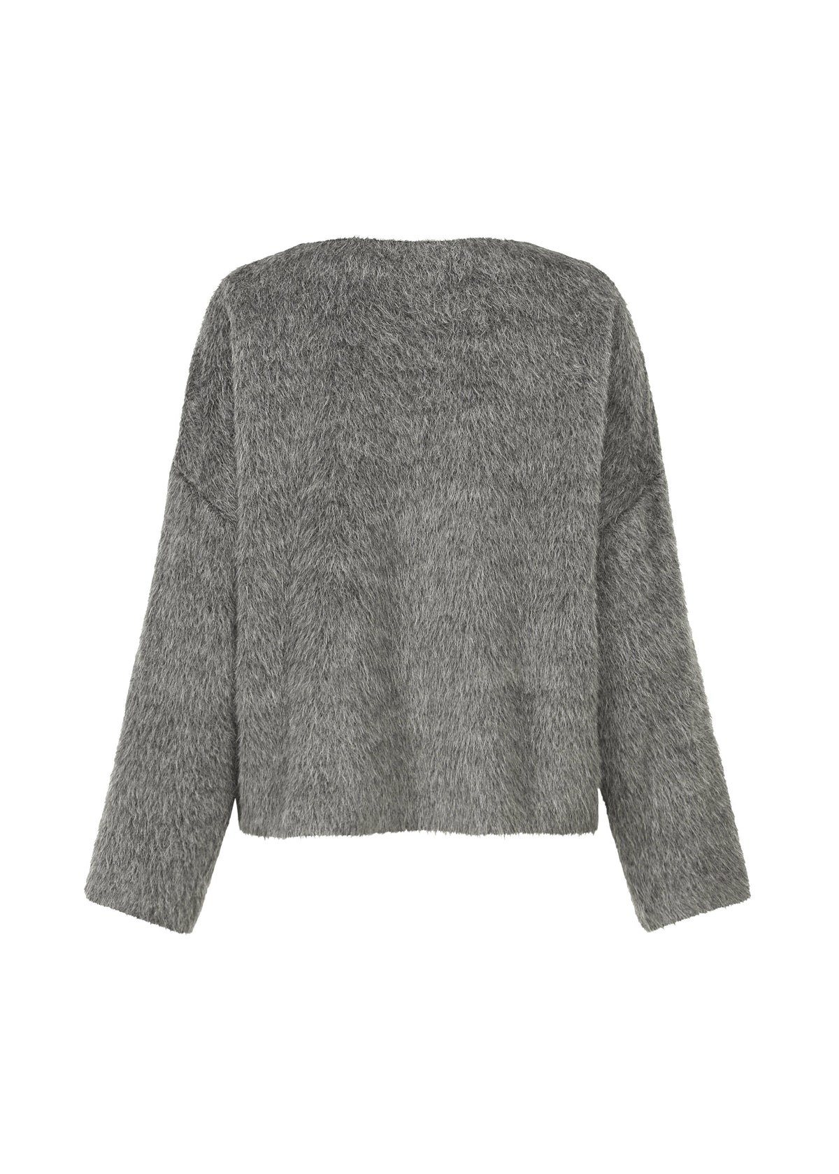 The SURI ALPACA by HaaT is a gray, long-sleeved faux fur jacket inspired by Peruvian Suri alpaca wool, with a straight hem and a clean back—no fastenings or decorations visible. view 3 of 7