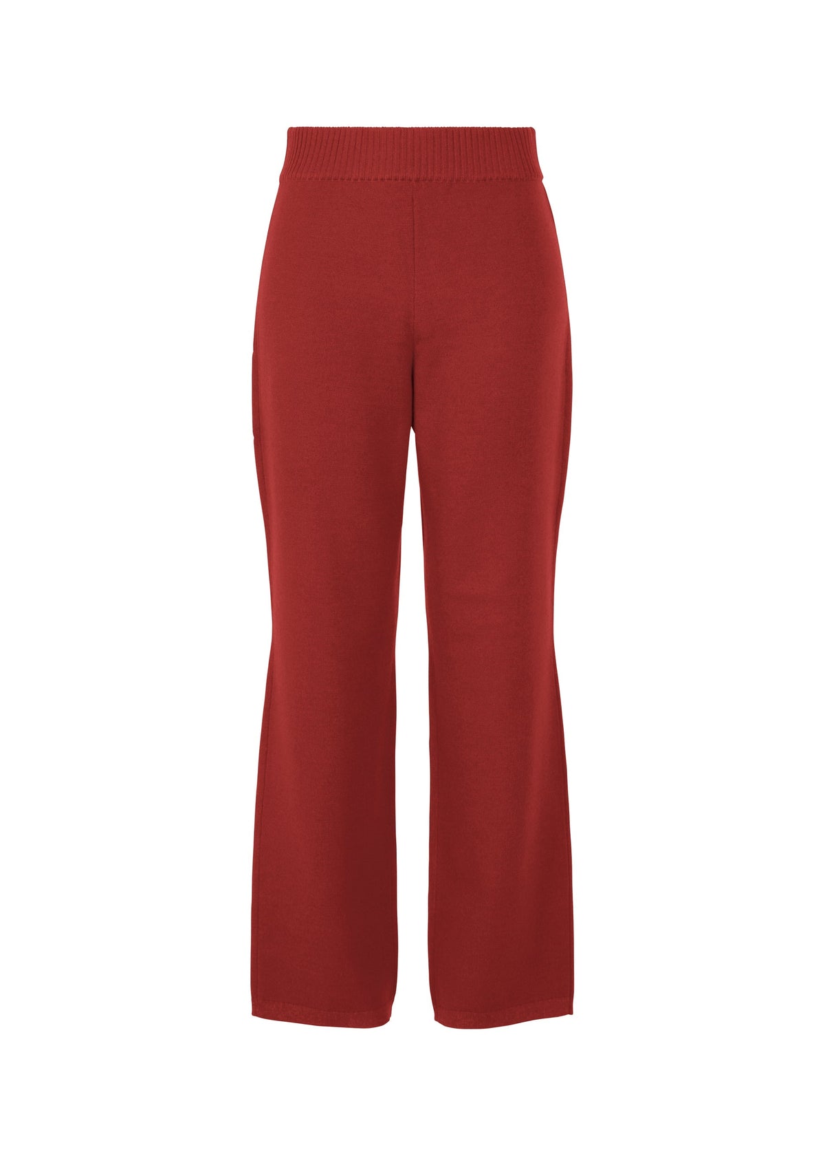 The HaaT 3D△ KNIT pants are high-waisted, straight-leg wool-blend knit bottoms in solid dark red, with an elastic waistband and a minimalist design. view 2 of 8