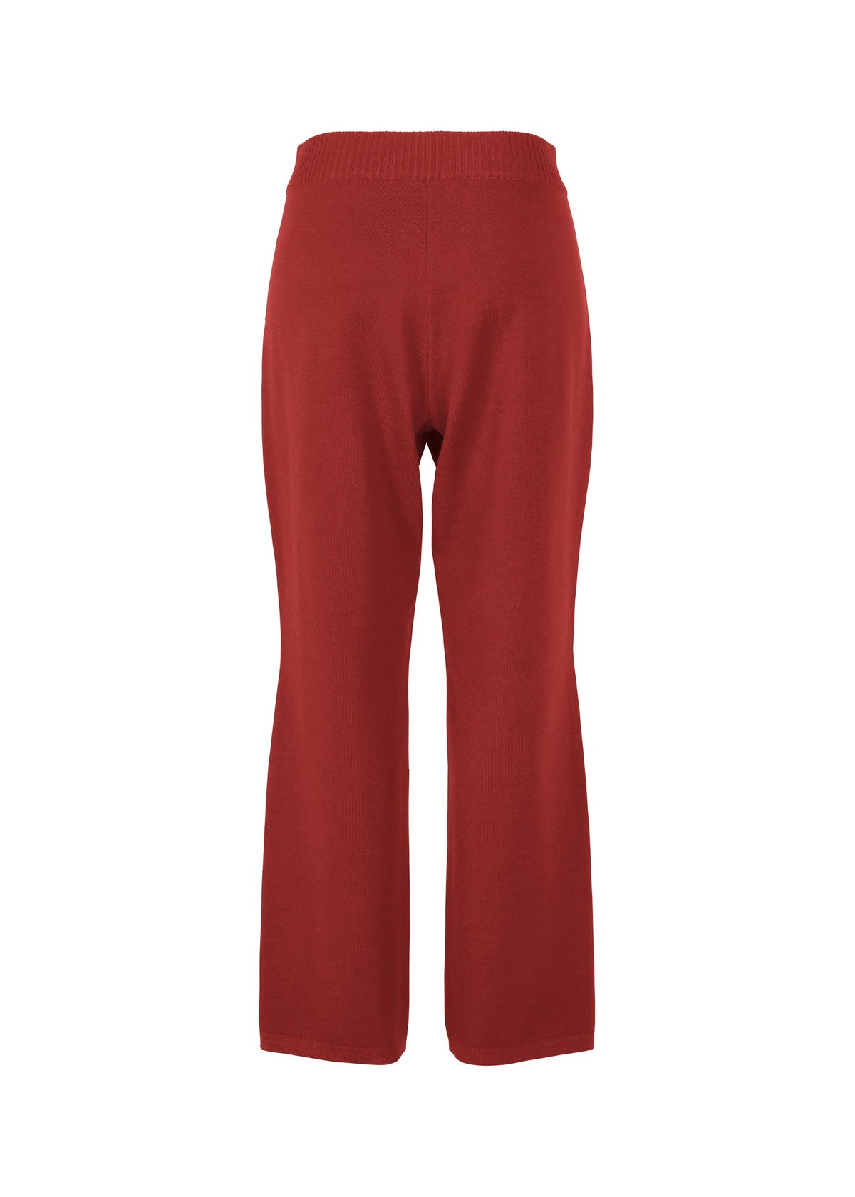 The HaaT 3D△ KNIT features high-waisted, wide-leg red wool-blend pants with an elastic waistband, shown against a plain white background. view 4 of 8