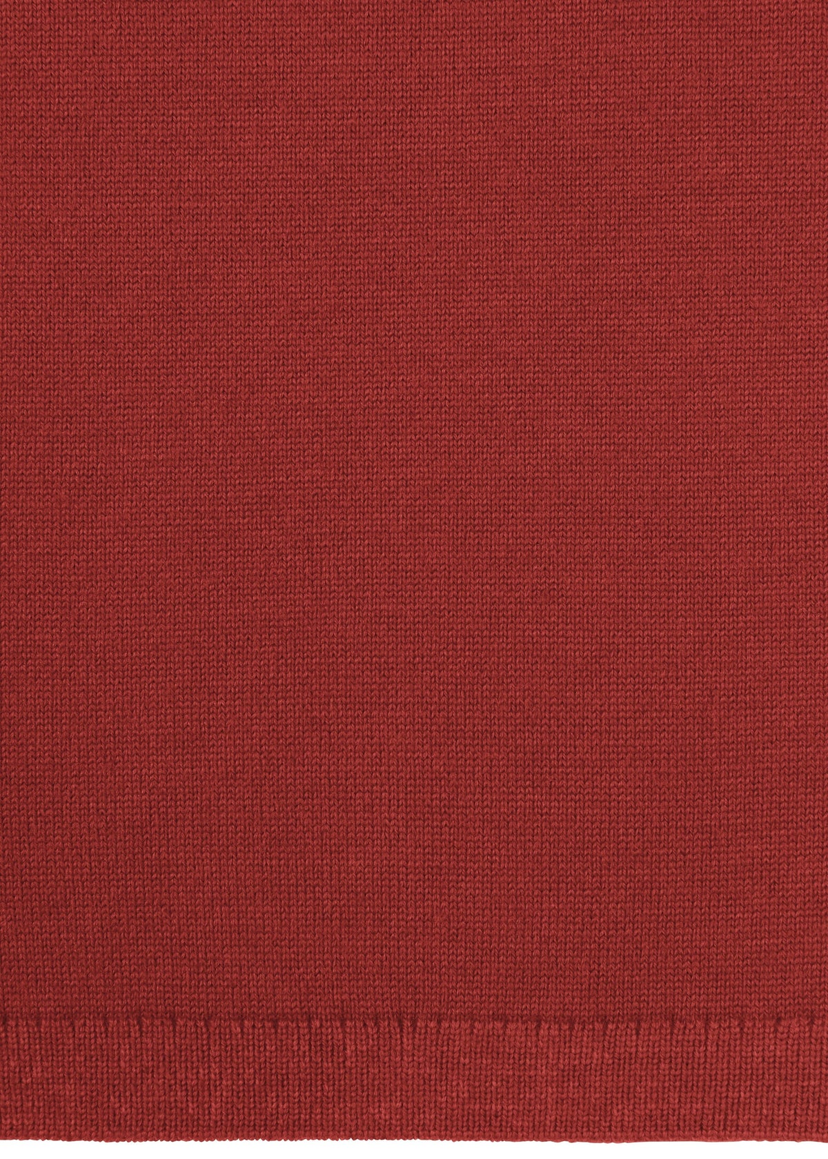 A close-up of HaaT's 3D△ KNIT in red, crafted from a wool blend. The knit texture and the straight, neatly finished hem are clearly visible at the bottom edge. view 5 of 8