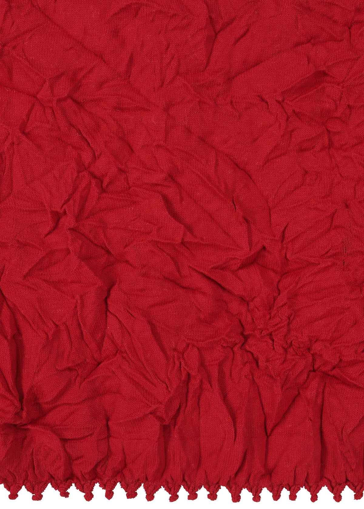The KUMO SHIBORI KNIT by HaaT features crumpled red recycled polyester with a textured surface and gathered, ruffled hem, inspired by Kumo Shibori techniques. view 6 of 9