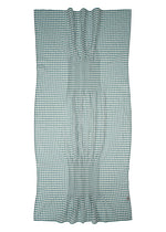 The HaaT 2 SIDE PINTUCKING stole features a rectangular cotton-silk blend with green and white checks and pintucked gathers at the center, creating a textured gingham pattern with a distinctive wrinkled effect.