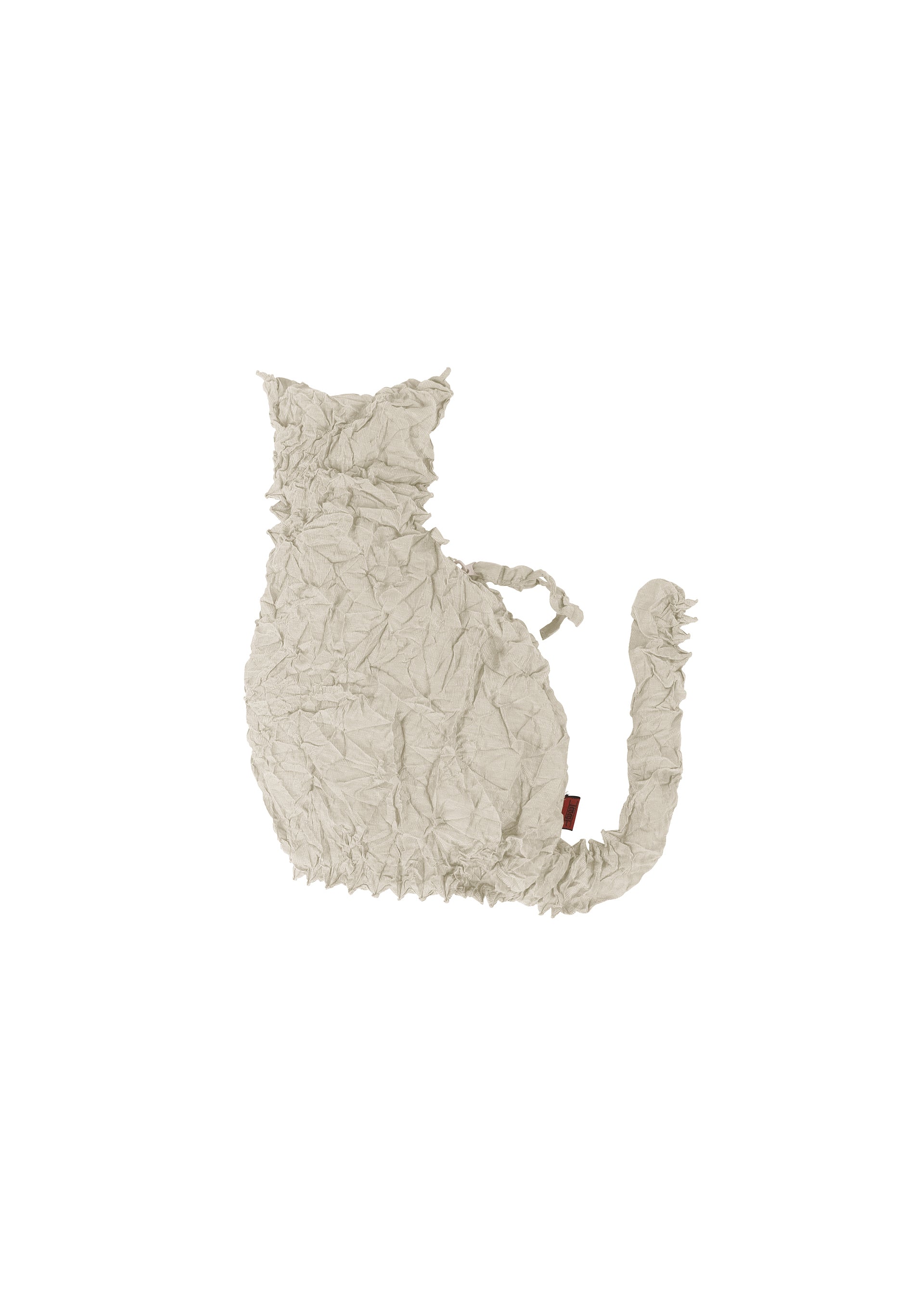 Zoomed view KUMO CAT by HaaT is a light-hued paper sculpture shaped like a sitting cat, inspired by Arimatsu Shibori's delicate folds, displayed against a plain white background. - IVORY （no.03）