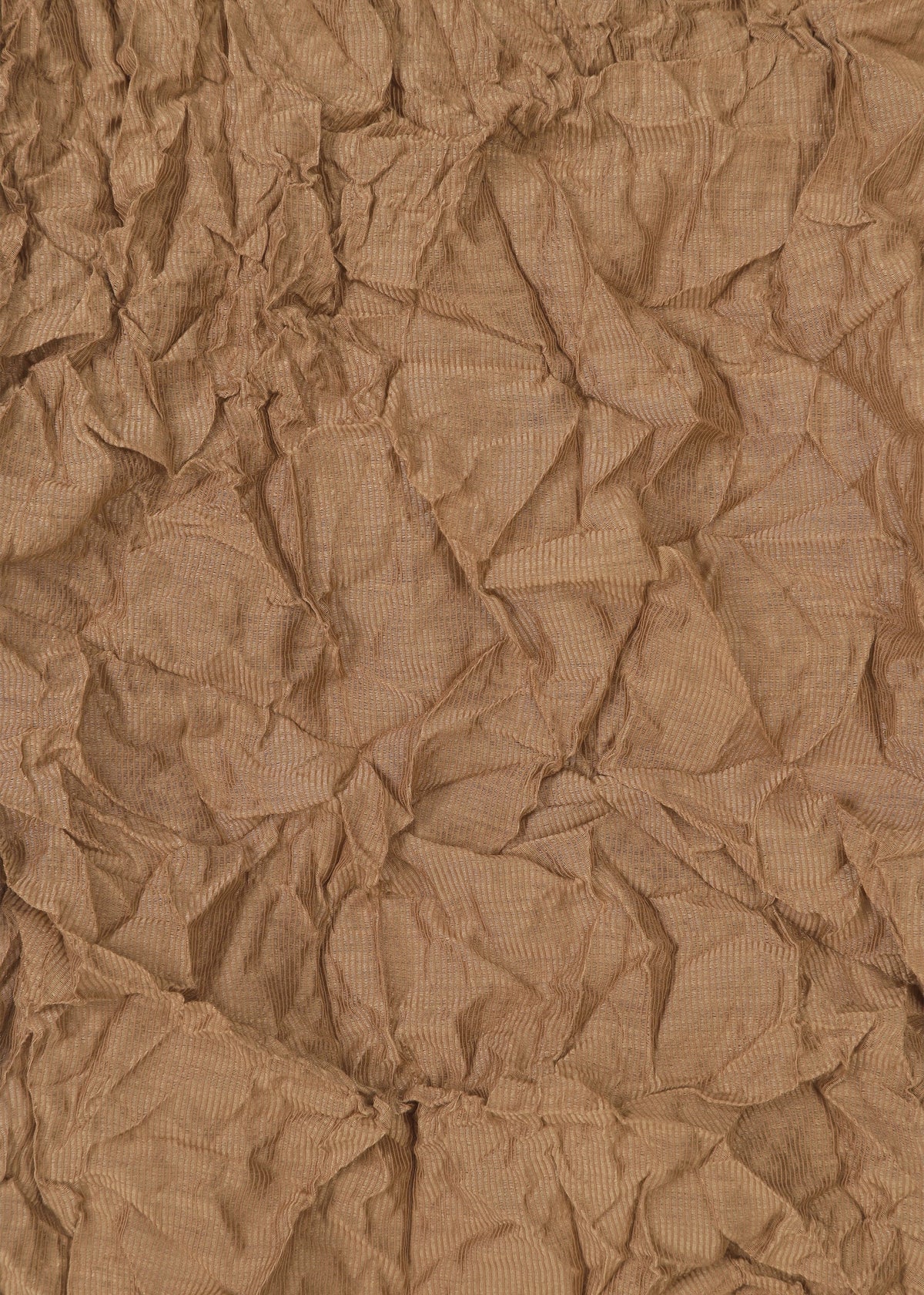 KUMO CAT by HaaT features crumpled brown paper with visible creases and folds, forming a textured, abstract surface with consistent color and an irregular pattern reminiscent of Arimatsu Shibori. view 6 of 6