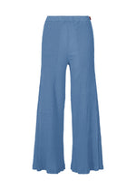 The KYO CHIJIMI MAY wide-leg pants by HaaT are high-waisted, blue, and crafted from ultra-fine cotton for a lightweight, textured feel. They feature a loose fit, elastic waistband, and a clean look with no visible pockets or fastenings. - BLUE （no.72）