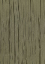 The SHIBARI BOTTOM by HaaT features olive green, hand-folded fabric with vertical, irregular pleats and creases, creating a textured wavy pattern. The material is lightweight and slightly sheer.