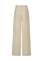 Back view of HaaT TENMOKU BOTTOM: wide-leg, high-waisted beige pants with two large back pockets, belt loops, and a relaxed fit in lightweight, slightly textured stretch cotton broadcloth.
