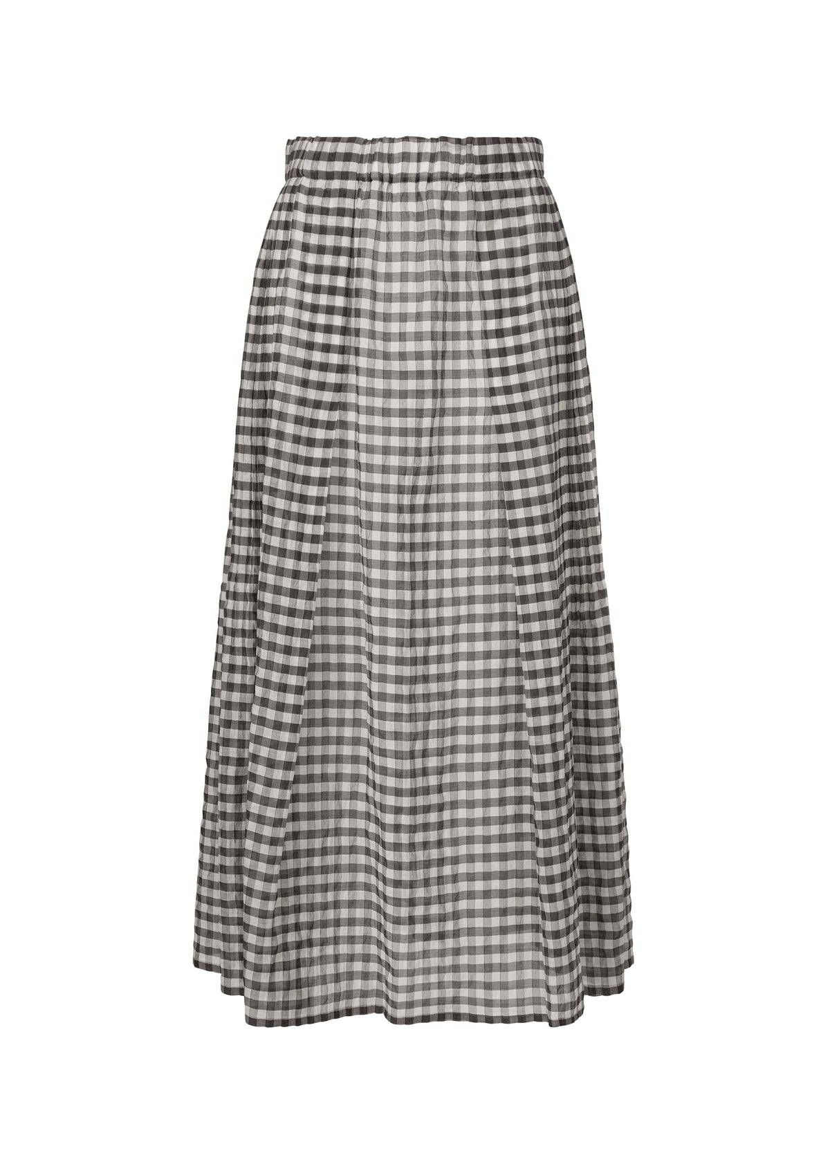 The HaaT 2 SIDE PINTUCKING skirt is a black and white gingham midi with an elastic waistband and a slightly flared, pleated silhouette for easy style. view 1 of 9