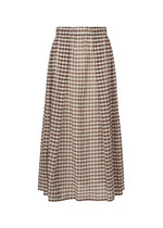 The HaaT 2 SIDE PINTUCKING skirt features brown and white gingham, pintuck details, an elastic waistband, and a loose, flowy fit. - BROWN (no.44)