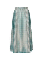 The HaaT 2 SIDE PINTUCKING skirt in green-and-white gingham is a midi-length, cotton-silk piece with a gathered elastic waistband and flowing silhouette—ideal for effortless style with classic charm. - BLUE (no.72)