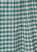 A close-up of HaaT's 2 SIDE PINTUCKING shows green and white checkered fabric with a wrinkled texture, featuring classic gingham stripes in an alternating horizontal and vertical pattern.