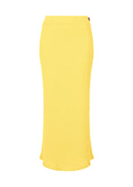 The HaaT KYO CHIJIMI MAY skirt in yellow features ultra-fine cotton yarn, a high waist, straight fitted silhouette, and slightly flared hem, shown on a white background. - YELLOW （no.52）