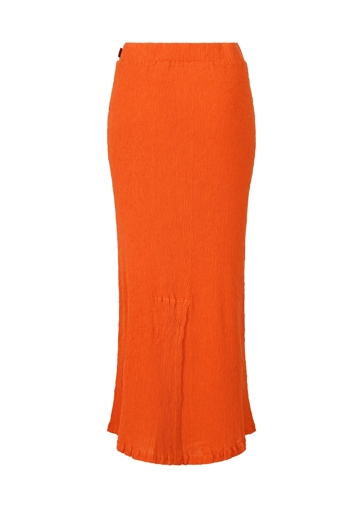 The KYO CHIJIMI MAY skirt by HaaT, in bright orange textured ultra-fine cotton with a fitted waist and gentle flare, is displayed against a plain white background. view 4 of 9