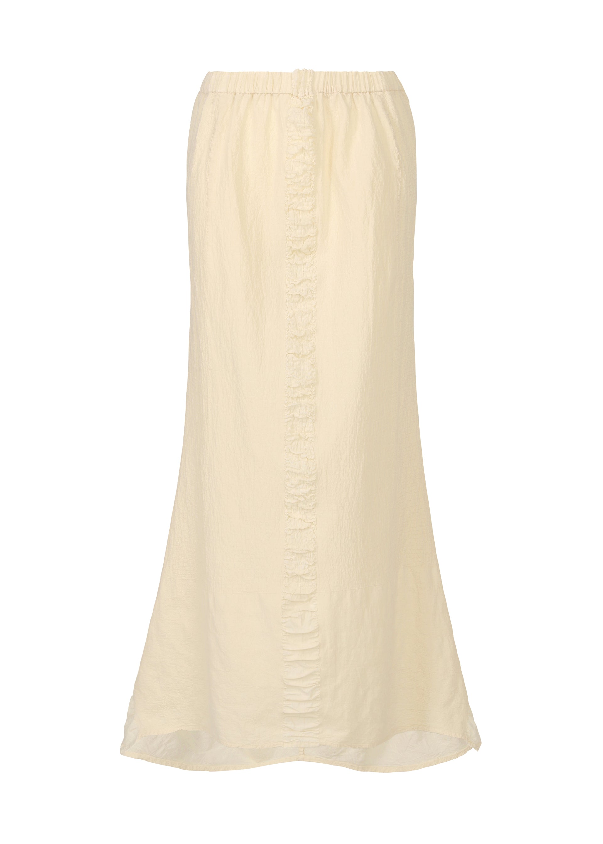 Zoomed view The TENMOKU COTTON skirt by HaaT is a long, cream-colored A-line design featuring a central ruffle detail and crafted from garment-dyed cotton for a softly textured finish. - LIGHT BEIGE （no.40）