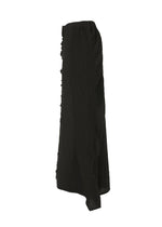 The TENMOKU COTTON skirt by HaaT is a long, black, garment-dyed textured piece with a subtle ruffled edge. Featuring a loose, flowy silhouette in lightweight fabric, it is shown against a white background.