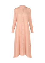 The HaaT KYO CHIJIMI FEBRUARY dress in light pink is crafted from ultra-fine cotton with long sleeves, a high collar, button-down front, and loose silhouette, displayed against a white background. - PALE PINK （no.21）