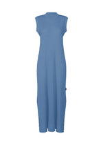 The KYO CHIJIMI MAY by HaaT is a sleeveless, long blue dress with a high neckline and straight silhouette, made from ultra-fine cotton for a light feel. Shown on a plain white background. - BLUE （no.72）