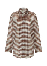 The 2 SIDE PINTUCKING shirt by HaaT is a brown and white gingham long-sleeve with a classic collar and relaxed fit—timeless style made effortless. - BROWN （no.44）