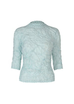 The KUMO SHIBORI SHIRT by HaaT features light blue, textured crinkled fabric, three-quarter sleeves, and a slightly fitted silhouette. Displayed against a plain white background. - LIGHT BLUE （no.70）