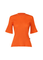 The HaaT KYO CHIJIMI MAY is a women’s bright orange, short-sleeved round-neck top in ultra-fine cotton with signature textured fabric, shown against a plain white background. - ORANGE （no.32）