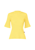 The HaaT KYO CHIJIMI MAY women’s top is plain yellow with a round neck and slightly flared sleeves, crafted from ultra-fine cotton and shown against a white background. - YELLOW （no.52）