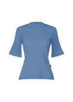 The HaaT KYO CHIJIMI MAY is a light blue women’s round-neck top made from ultra-fine cotton, featuring short sleeves, a fitted shape, and subtle ruffled edges for a charming finish. - BLUE （no.72）