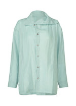 The JIKI shirt by HaaT is a light blue French linen women’s blouse with long sleeves, a wide collar, and relaxed fit. Displayed on a white background, its lightweight textured fabric is stylish and breathable. - LIGHT BLUE (no.70)