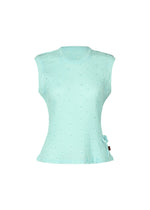 The HaaT KYO CHIJIMI TOBIKANNA CADEAU is a sleeveless light blue top featuring a round neckline, small dot patterns, Tobikanna embroidery, and a decorative side bow—an ideal lightweight women's piece shown on a white background. - LIGHT BLUE （no.70）