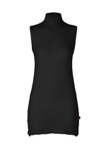 The HaaT KYO CHIJIMI 2WAY JUNE 1 is a sleeveless black turtleneck top, crafted with hard-twist yarn for subtle texture and a fitted silhouette, shown against a white background. - BLACK （no.15）