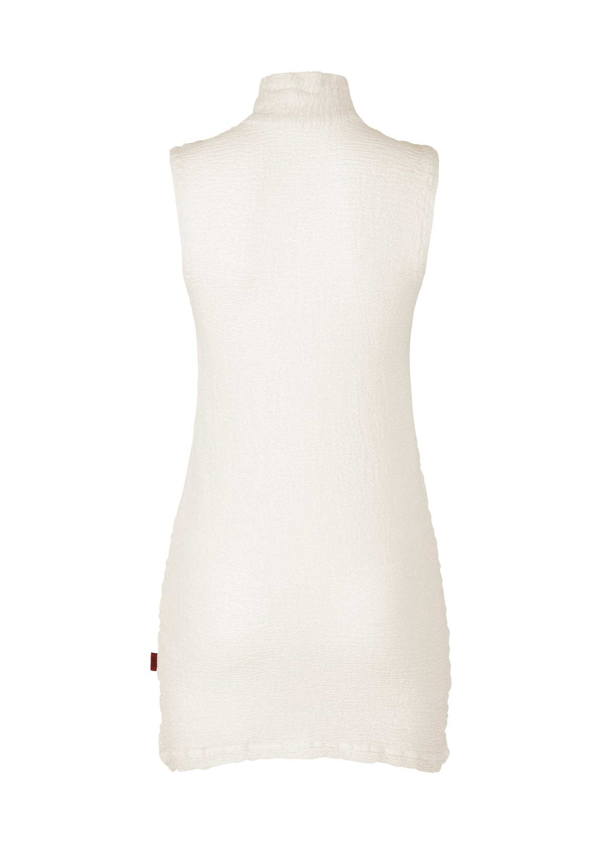 The KYO CHIJIMI 2WAY JUNE 1 by HaaT is a sleeveless, high-neck white dress made from textured hard-twist yarn fabric, displayed from the back against a plain white background. view 3 of 7