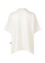 Back view of the KYO CHIJIMI 2WAY JUNE 1 shirt by HaaT in off-white, featuring loose short sleeves, textured fabric, relaxed hem, and open collar—a carefully crafted, stylish design.