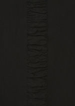 A close-up of HaaT's TENMOKU COTTON shows black, garment-dyed long-sleeve fabric with a vertical ruched strip down the center, creating textured contrast against the smoother fabric on each side.