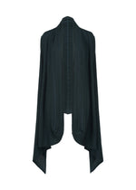 The HaaT TRI COLOR WOOL is a black open-front cardigan with long, flowing sleeves and an asymmetrical hem, crafted from soft jersey fabric and shown against a white background. - DARK GREEN （no.64）