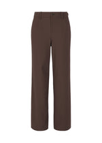 The HaaT NYLON STRETCH BOTTOM features brown straight-leg, durable pants with belt loops, button and zip closure, and side pockets, shown against a white background. - BROWN （no.44）