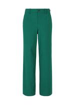 The HaaT NYLON STRETCH BOTTOM features green straight-leg durable pants with belt loops, front button and zip closure, and side pockets, shown on a plain white background.