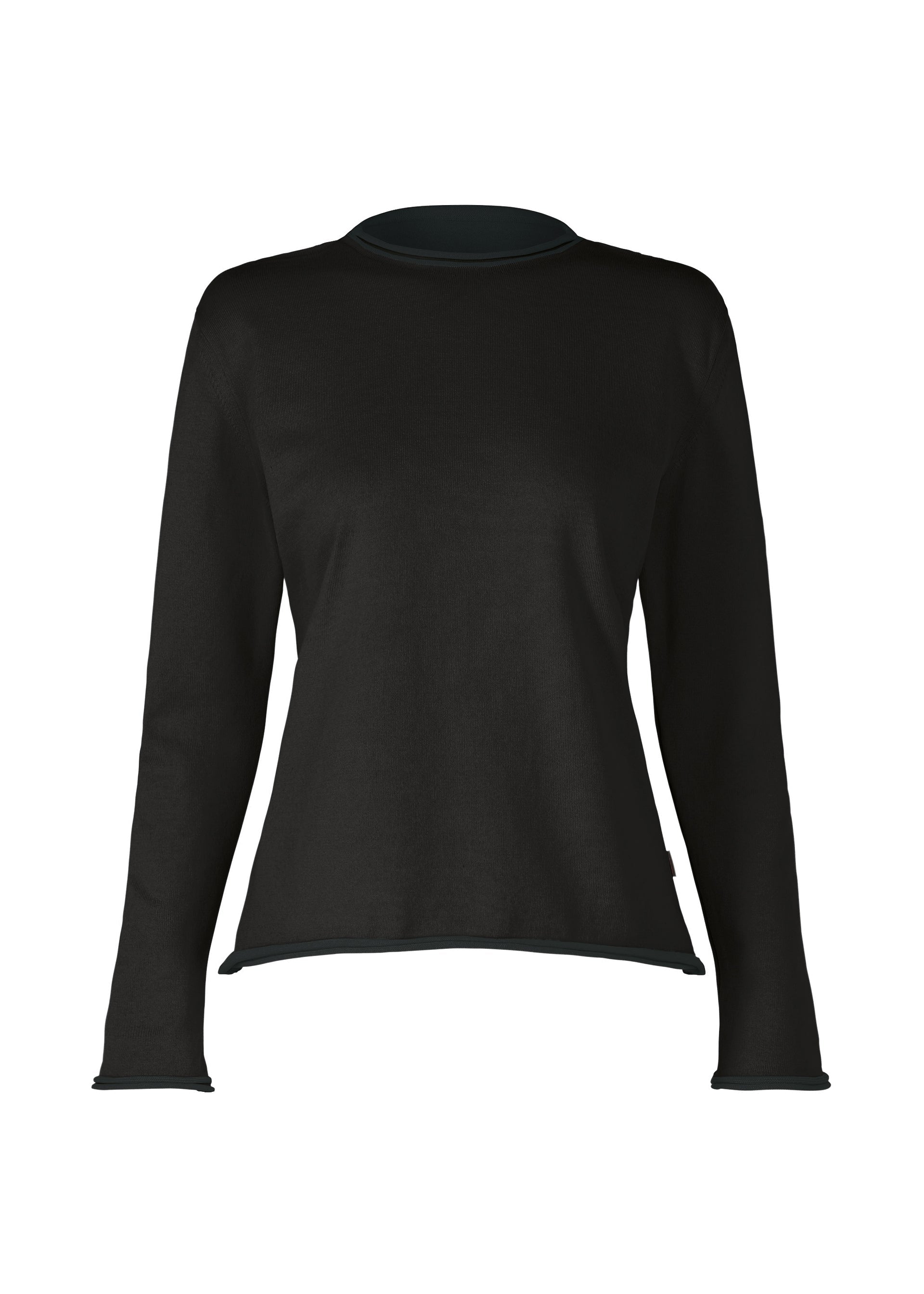 Zoomed view The HaaT PLATED LINES shirt is a plain black long-sleeve crew neck made from organic cotton, shown from the front on a white background with no visible logos or patterns. - BLACK （no.15）